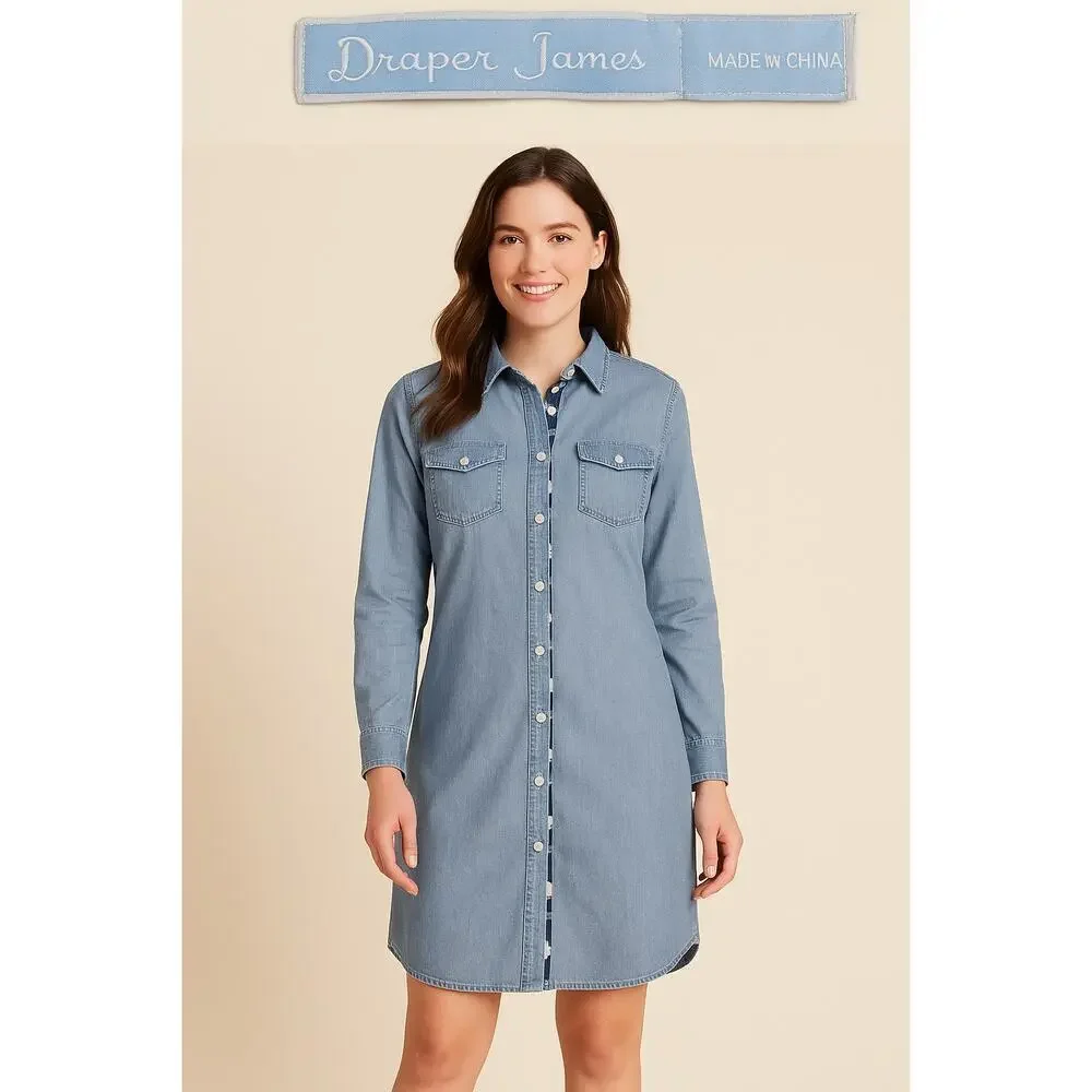 Draper James Embroidered Chambray Shirt Dress | Size 12
